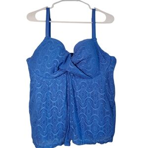 Swimsuits For All Blue Twist Front Sweetheart Neckline Tankini Top Size 20 EUC
